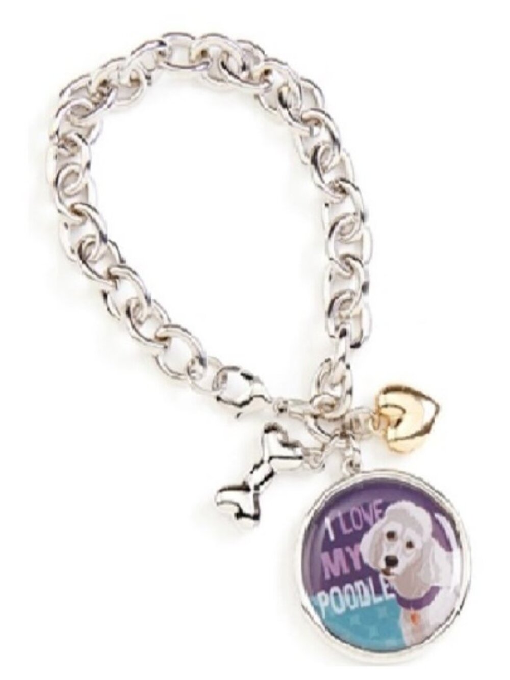 "I Love my Poodle" Who's Your Doggy Charm Bracelet with Bone & Heart Charms
